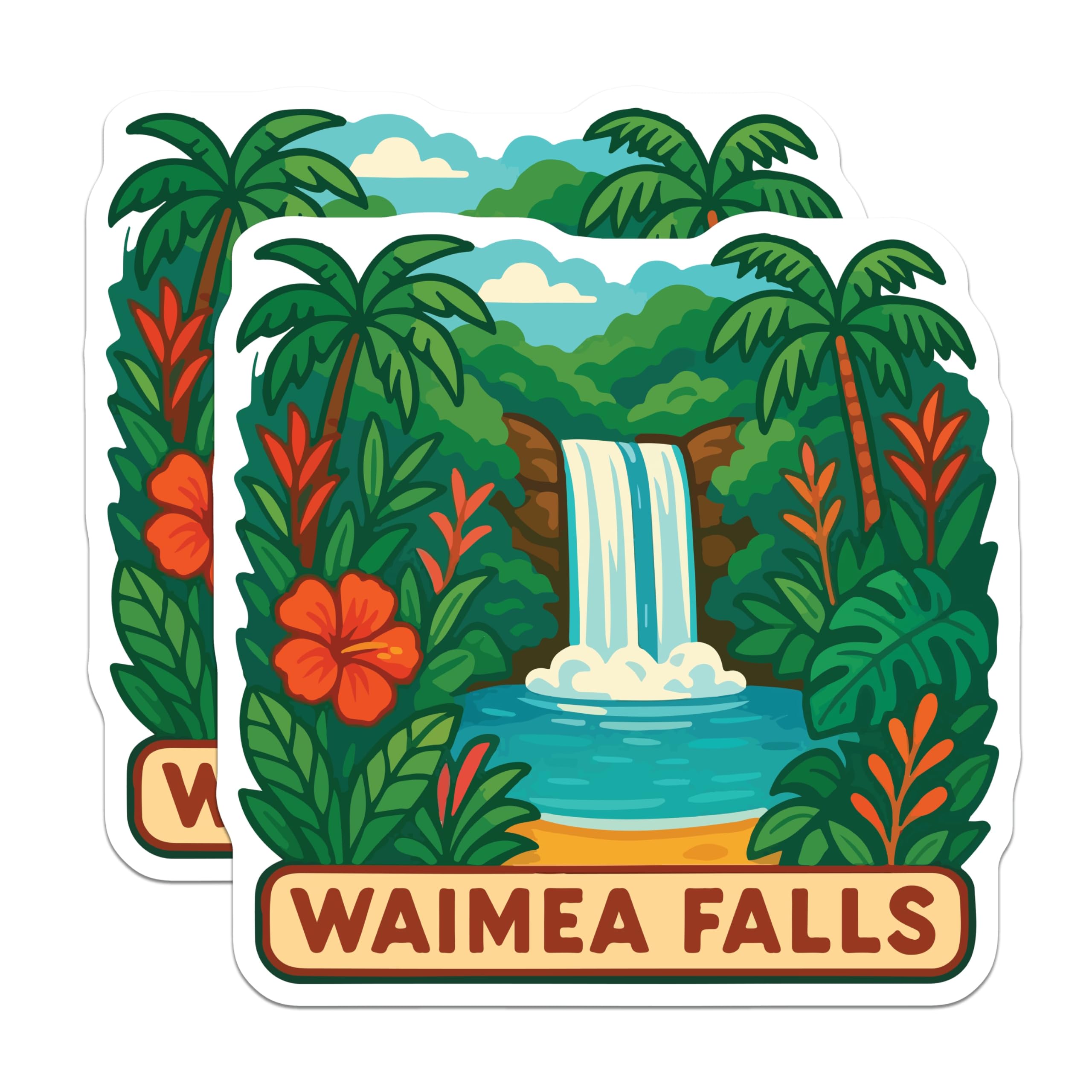 (2 Pack) Waimea Falls Hawaii Magnets - Tropical Island Waterfall Art Decor - Oahu Nature Scene Fridge - 5 Inches On Longest Side - Thick Durable Magnet - Made in USA - MAG20044