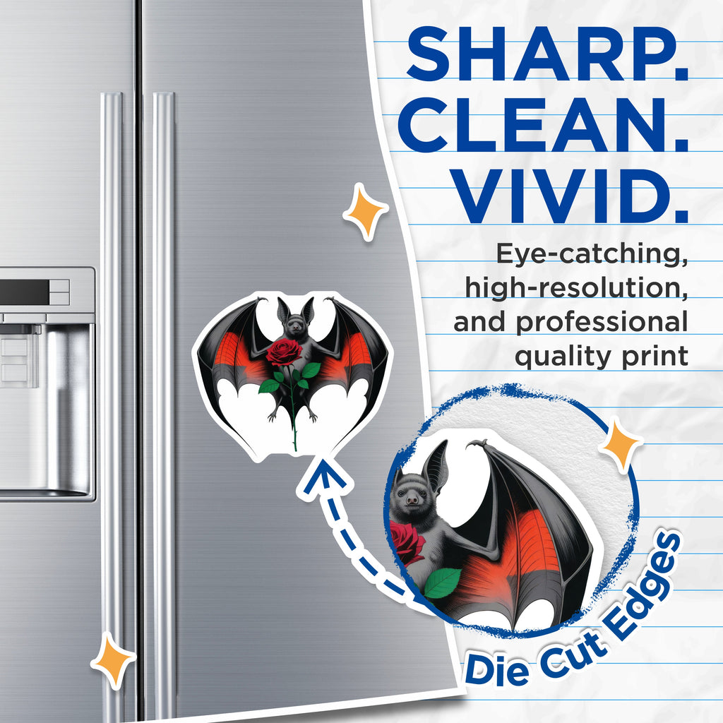 (2 Pack) Bat with Red Rose Magnets - Dark Romantic Fridge Decor - Spooky Animal Aesthetic - Unique Gothic Art - 5 Inches On Longest Side - Thick Durable Magnet - Made in USA - MAG37357