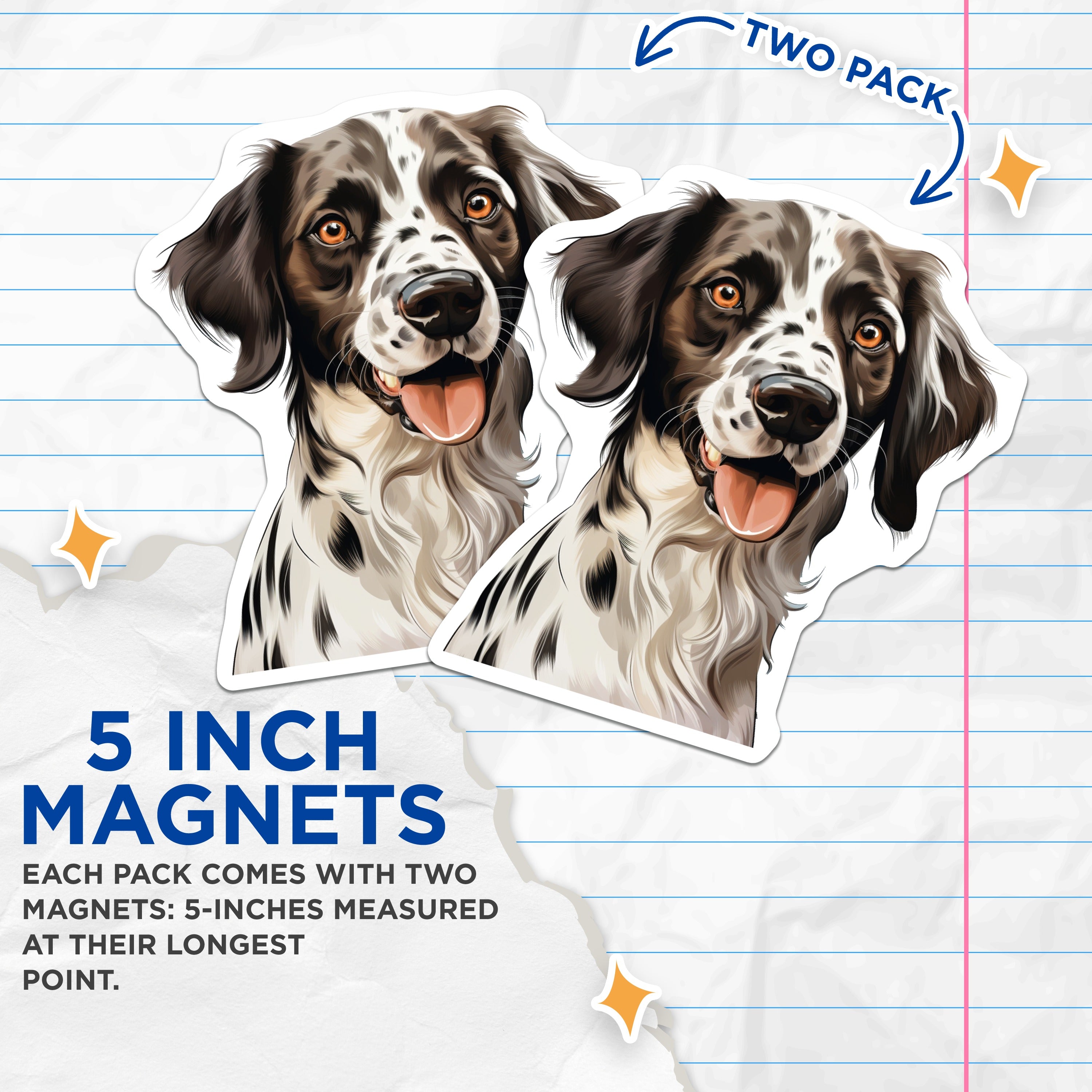 (2 Pack) Springer Spaniel Magnets - Happy Dog Art - Pet Lover Fridge Decor Collectible - 5 Inches On Longest Side - Thick Durable Magnet - Made in USA - MAG37254