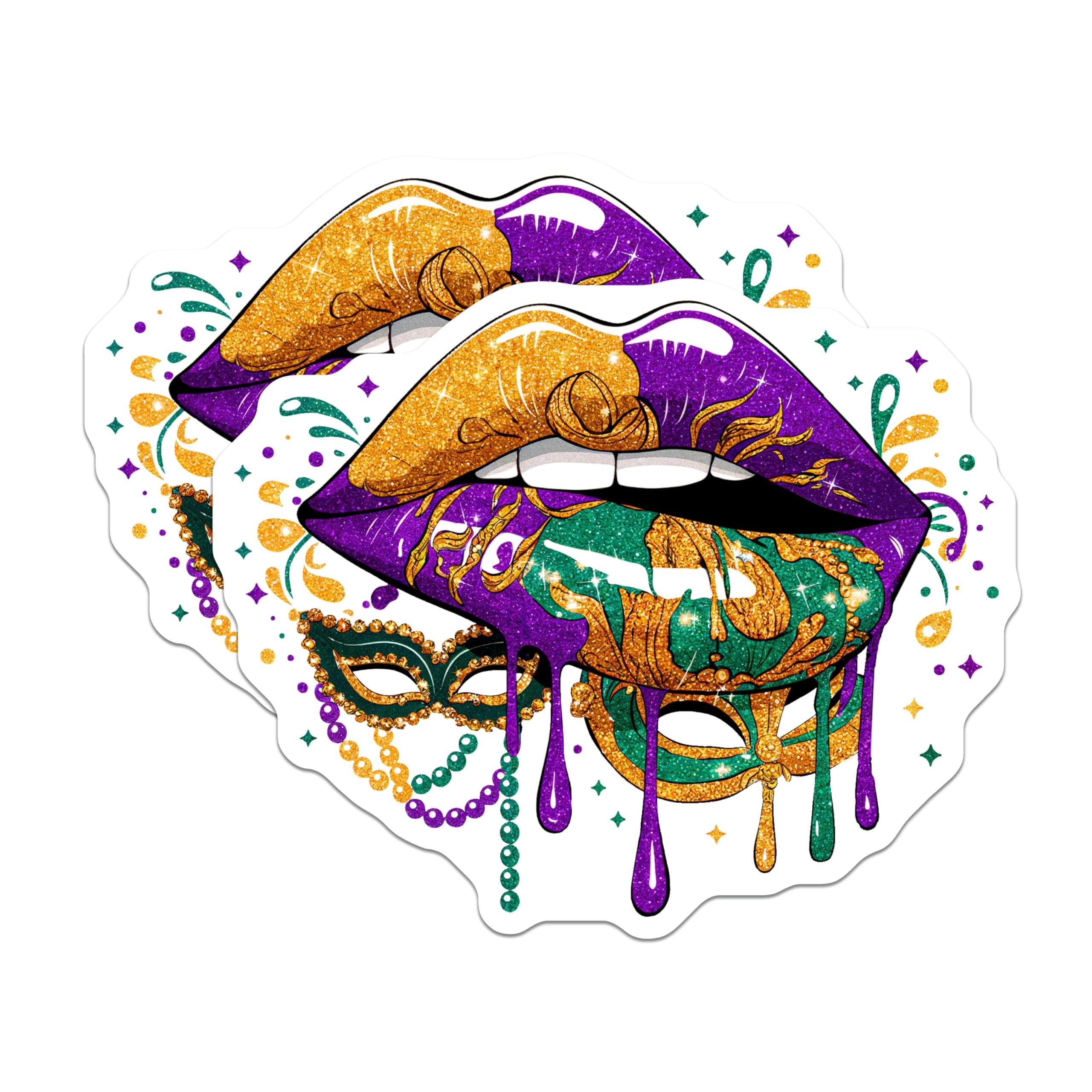 (2 Pack) Mardi Gras Lips Magnets - Carnival Mask - New Orleans Decor - 5" On Longest Side - Premium Magnet - for Cars, Refrigerators, Toolboxes, Lockers - Made in USA - MAG17059
