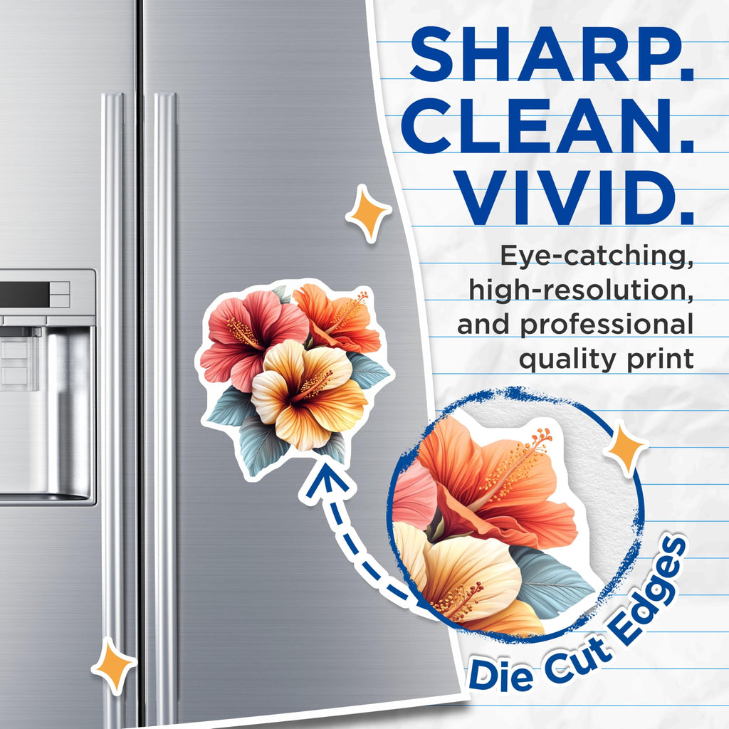 (2 Pack) Hibiscus Flower Magnets - Tropical Floral Decor - Summer Kitchen Fridge Locker Botanical Magnets - 5 Inches On Longest Side - Thick Durable Magnet - Made in USA - MAG23903