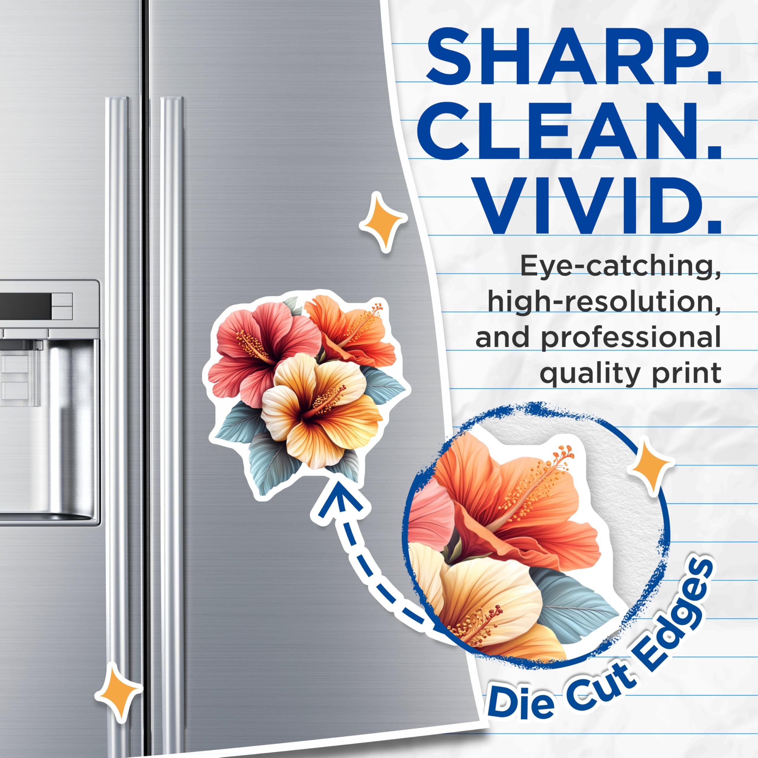 (2 Pack) Hibiscus Flower Magnets - Tropical Floral Decor - Summer Kitchen Fridge Locker Botanical Magnets - 5 Inches On Longest Side - Thick Durable Magnet - Made in USA - MAG23903