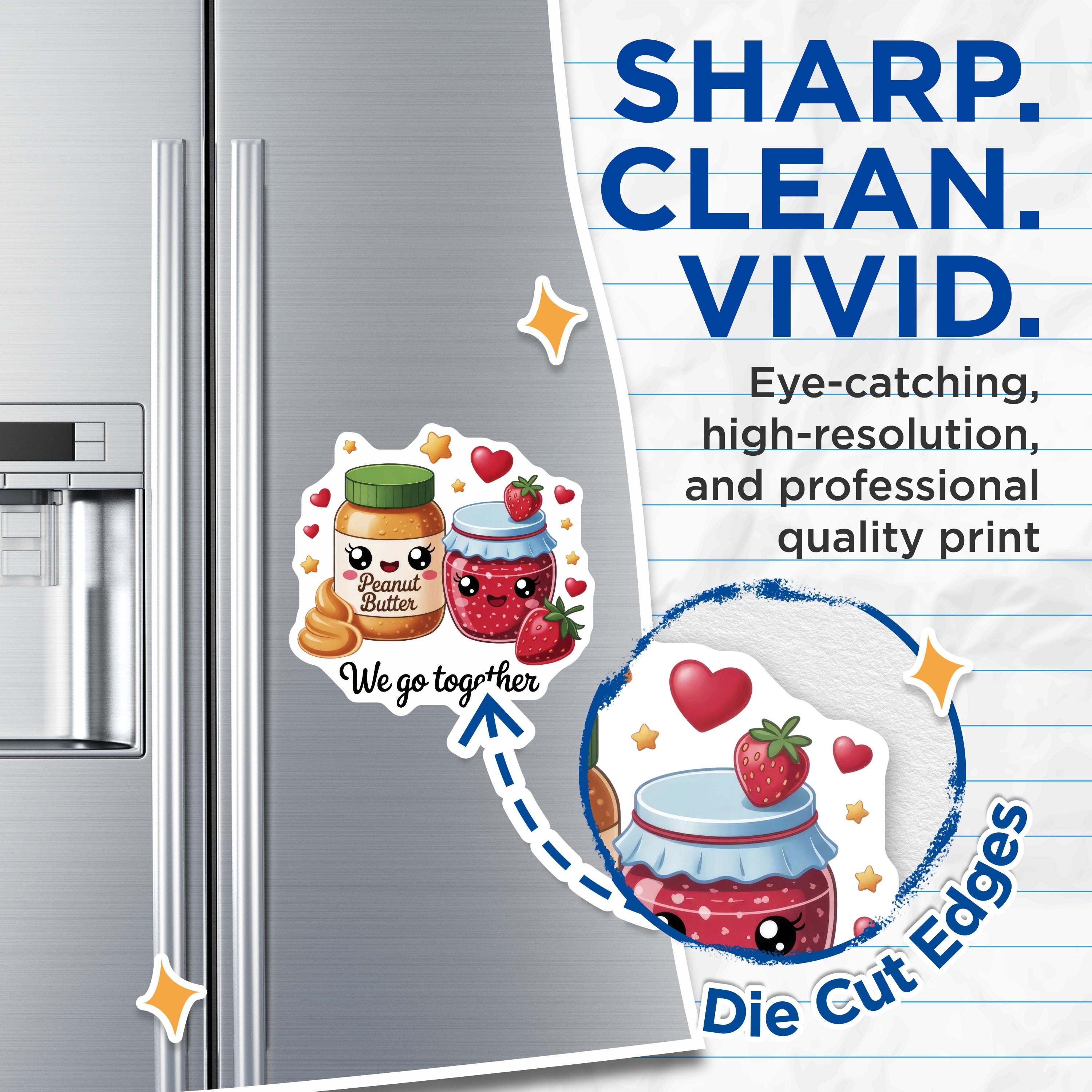 (2 Pack) Peanut Butter Jelly Magnets - Cute Kawaii Food Pair - We Go Together Refrigerator Decor - 5 Inches On Longest Side - Thick Durable Magnet - Made in USA - MAG39594