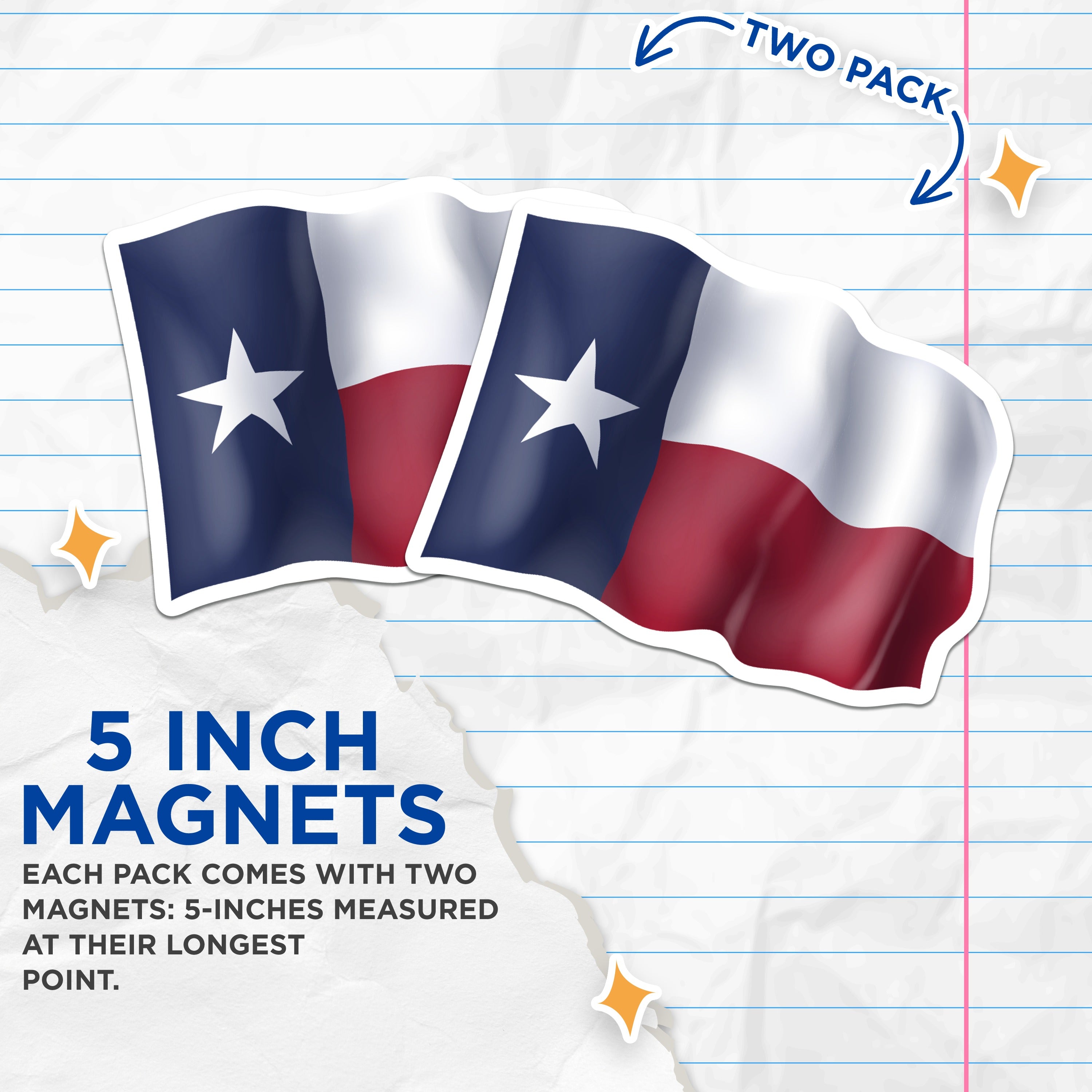(2 Pack) Texas Flag Magnets - Lone Star State Refrigerator Magnet - Patriotic Home Decor - Texas Pride Souvenir Collectible - 5 Inches On Longest Side - Thick Durable Magnet - Made in USA - MAG37282