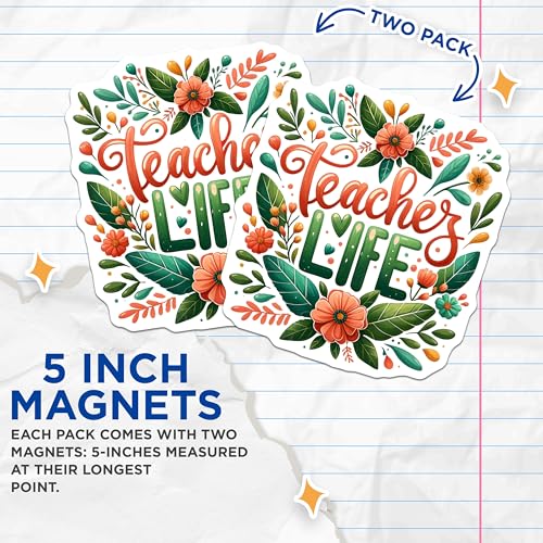 (2 Pack) Teacher Life Magnets - Ative Classroom Magnets - Inspirational Educator Magnets - 5" On Longest Side - for Cars, Fridges, Toolboxes - Made in USA - MAG4422