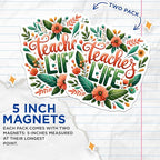 (2 Pack) Teacher Life Magnets - Ative Classroom Magnets - Inspirational Educator Magnets - 5" On Longest Side - for Cars, Fridges, Toolboxes - Made in USA - MAG4422