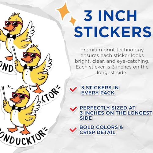(3 Pack) Conducktors Decals - Duck Conductor - Funny Duck Stickers - 3 Inches On Longest Side - Easy Peel & Apply - Made in USA - 3MCS8291