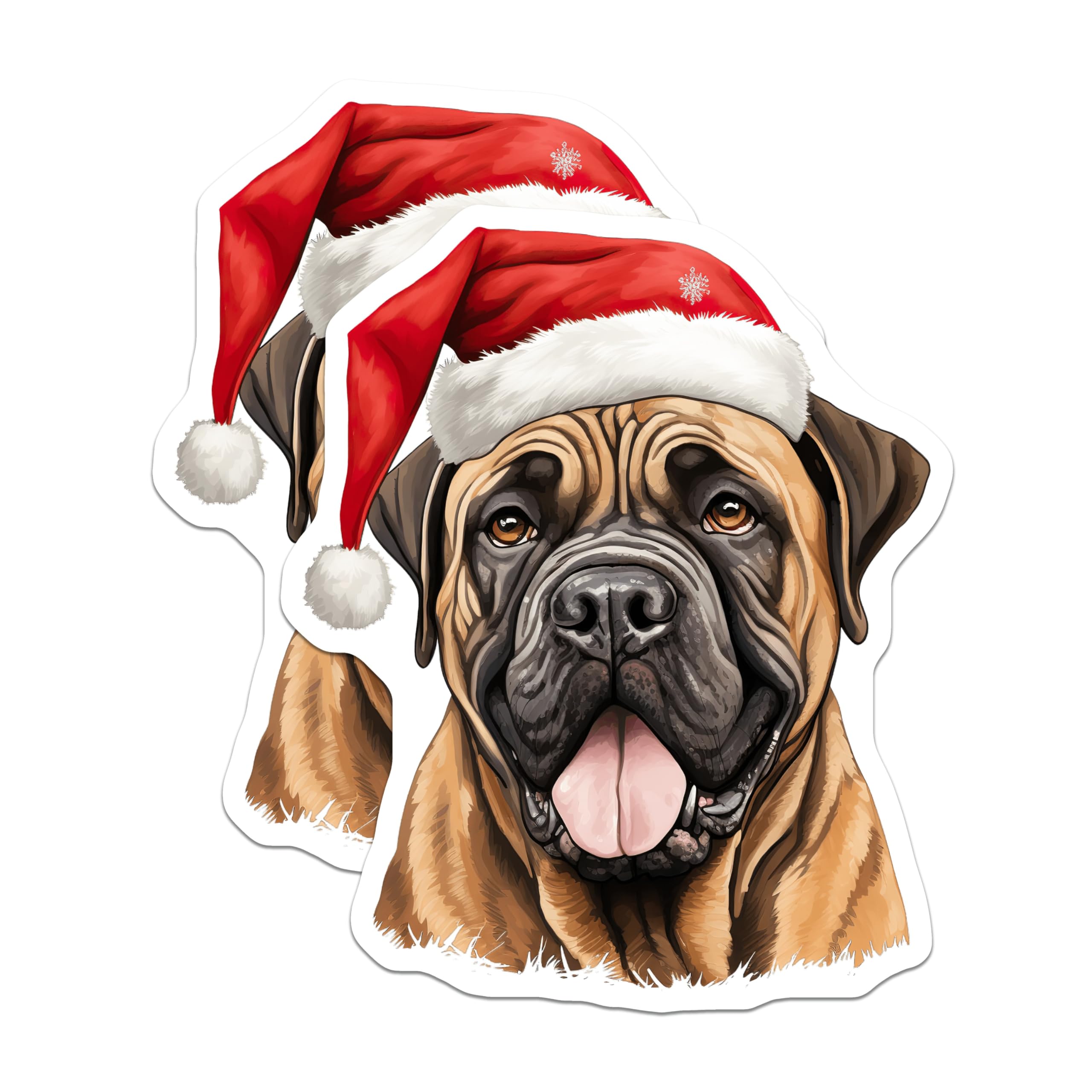 (2 Pack) Christmas Bullmastiff Magnets - Santa Hat Dog Decor - Holiday Pet Lover Present - 5 Inches On Longest Side - Thick Durable Magnet - Made in USA - MAG27520