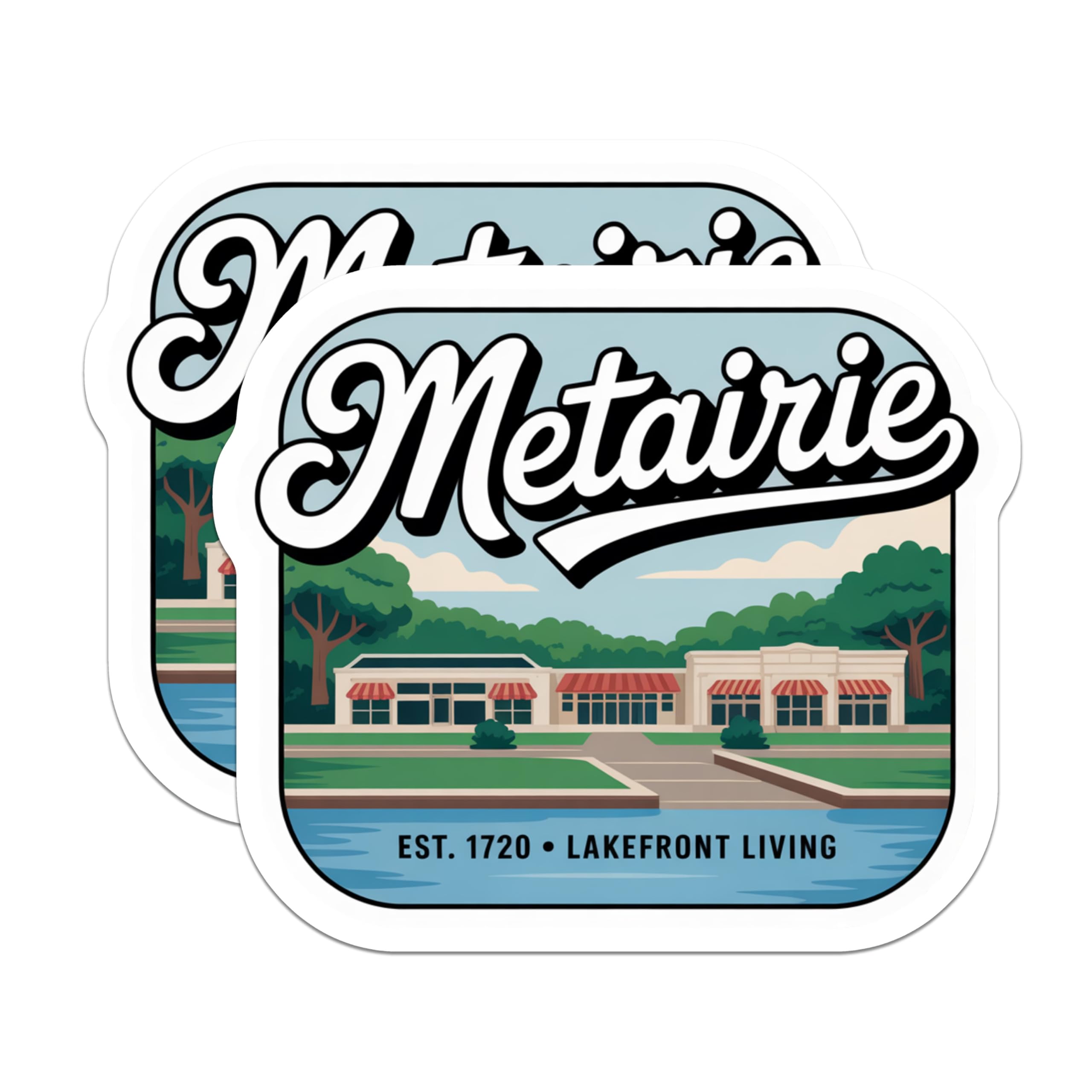 (2 Pack) Metairie Louisiana Stickers - Lakefront Living - Louisiana Hometown Decal - 5" On Longest Side - Sticks to Smooth Flat Surfaces - Made in USA - BMCS19000