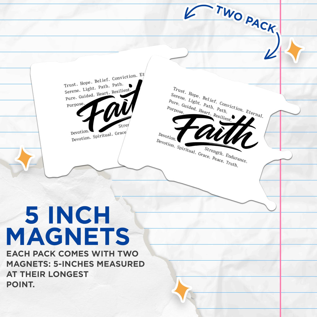 (2 Pack) Faith Magnets - Inspirational Christian Spiritual Decor - Positive Affirmation Hope Belief Strength Endurance - 5 Inches On Longest Side - Thick Durable Magnet - Made in USA - MAG21949