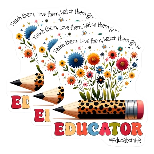 (3 Pack) Educator Decals - Teach Love Watch Grow - Teacher Life - Laptop Decals - 3 Inches On Longest Side - Easy Peel & Apply - Made in USA - 3MCS6803