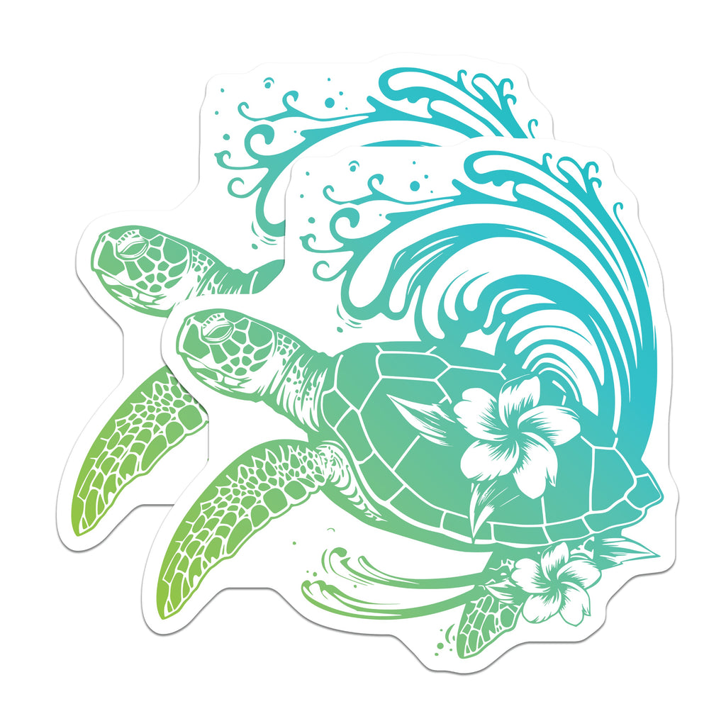 (2 Pack) Hawaiian Sea Turtle Magnets - Tropical Honu Plumeria Ocean Theme - Coastal Beach Refrigerator Locker - 5 Inches On Longest Side - Thick Durable Magnet - Made in USA - MAG39759