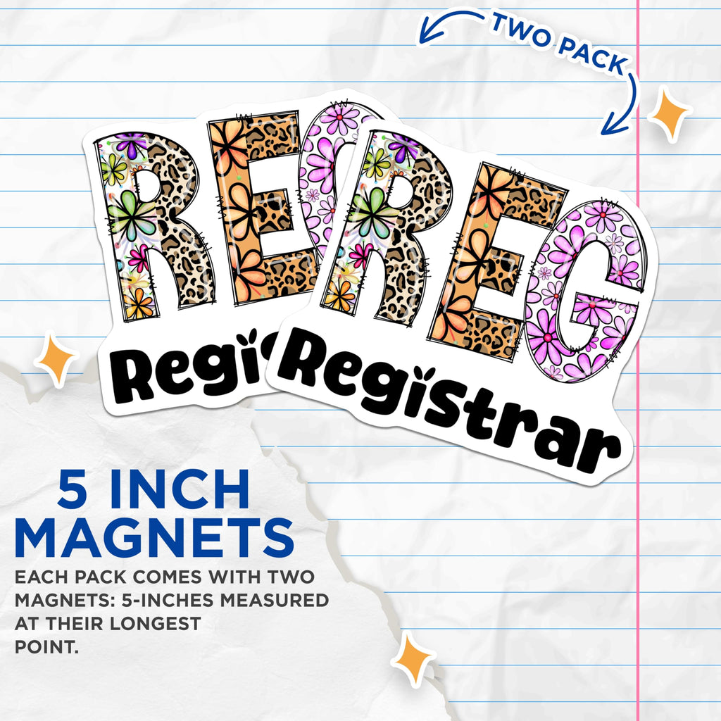 (2 Pack) Registrar Magnets - Floral Registrar - Leopard Print Magnets - 5" On Longest Side - Premium Magnet - for Cars, Refrigerators, Toolboxes, Lockers - Made in USA - MAG15265