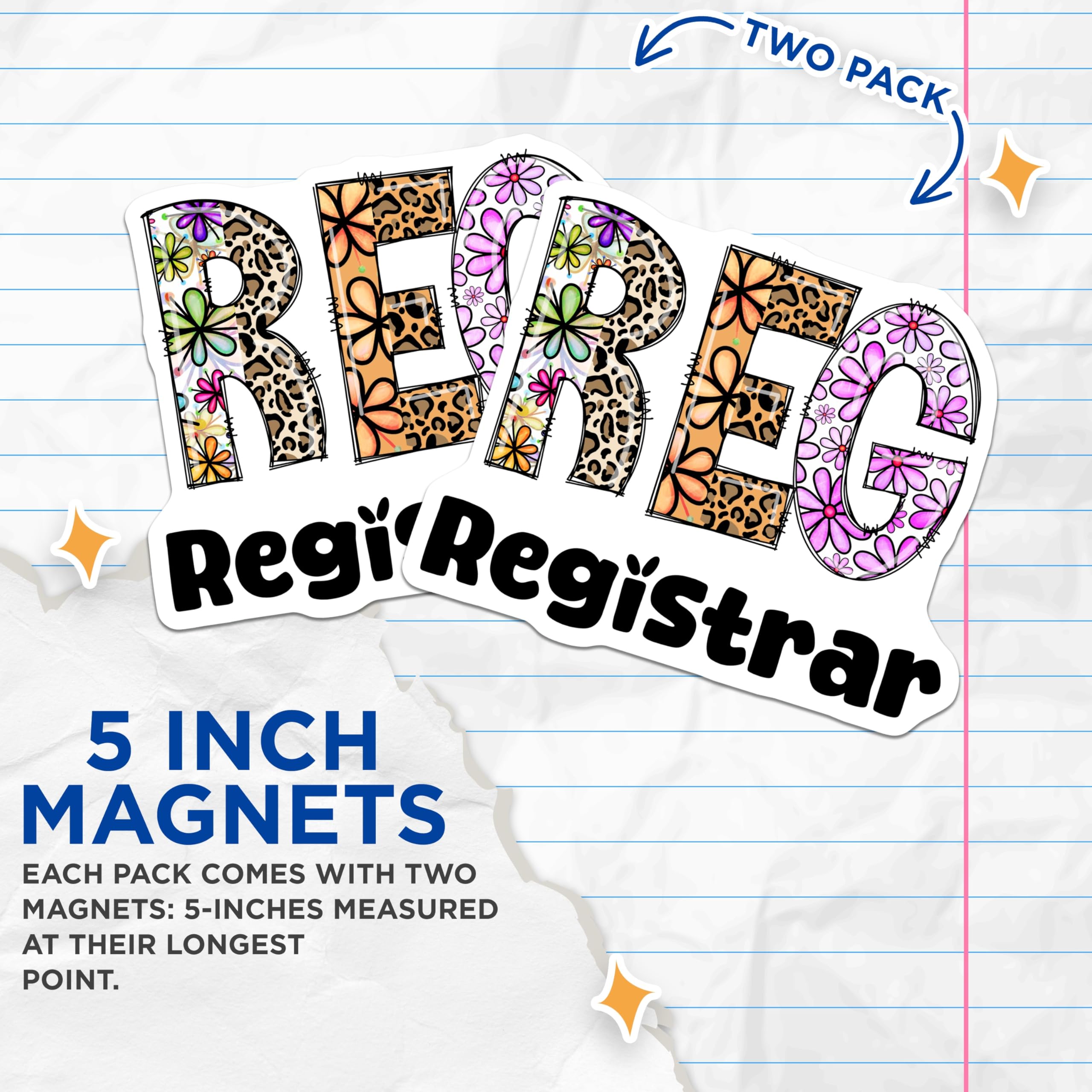 (2 Pack) Registrar Magnets - Floral Registrar - Leopard Print Magnets - 5" On Longest Side - Premium Magnet - for Cars, Refrigerators, Toolboxes, Lockers - Made in USA - MAG15265