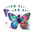 (2 Pack) Butterfly Fairy Art Stickers - Colorful Butterfly - Moon and Flowers - 5" On Longest Side - Sticks to Smooth Flat Surfaces - Made in USA - BMCS9730