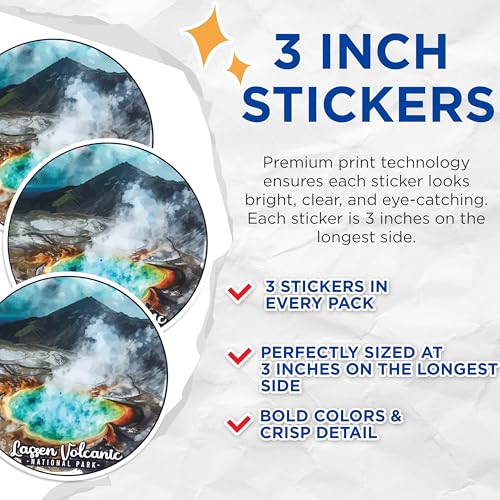 (3 Pack) Lassen Volcanic Decals - National Park Sticker - Laptop Decal - 3 Inches On Longest Side - Easy Peel & Apply - Made in USA - 3MCS0513