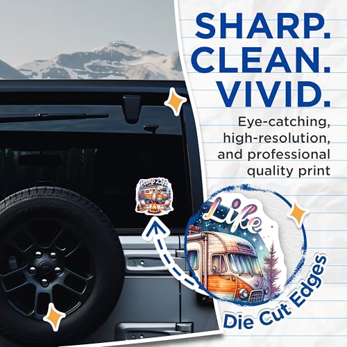 (2 Pack) Camp Life Stickers - Camping Adventure - Outdoor Camper - Summer Campfire - 5" On Longest Side - Sticks to Smooth Flat Surfaces - Made in USA - BMCS6677
