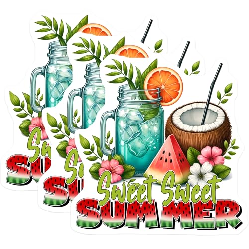 (3 Pack) Summer Drink Decals - Tropical Fruit Stickers - Sweet Summer Decor - 3 Inches On Longest Side - Easy Peel & Apply - Made in USA - 3MCS7076