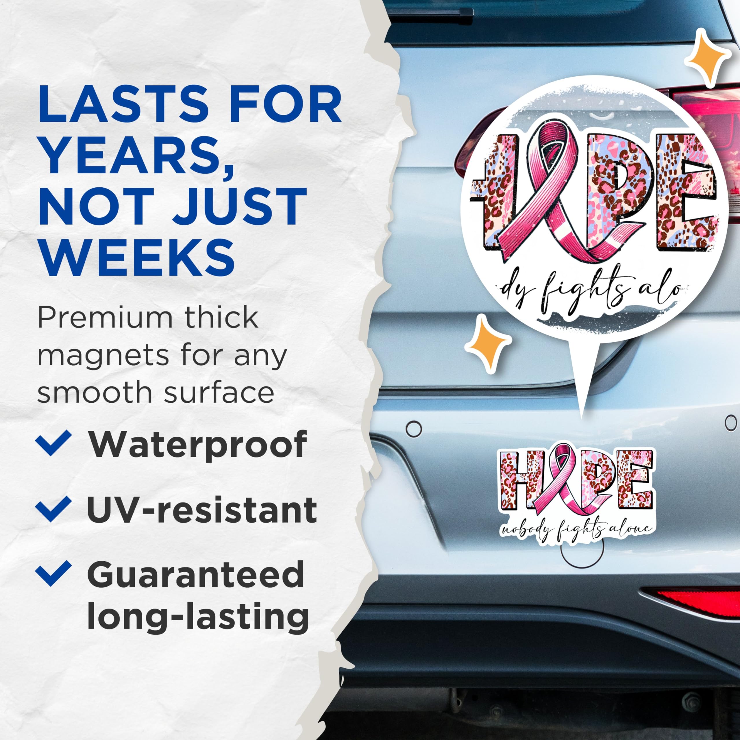(2 Packs) Hope Nobody Fights Alone Magnets - Breast Cancer Awareness Magnets - 5 Inches On Longest Side - Premium Magnet - for Fridges, Toolboxes, Cars - Made in USA - MAG2435