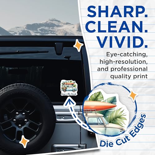(2 Pack) Gone to The Beach Stickers - Surf Van Decal - 5" On Longest Side - Sticks to Smooth Flat Surfaces - Made in USA - BMCS9288 - BMCS9288