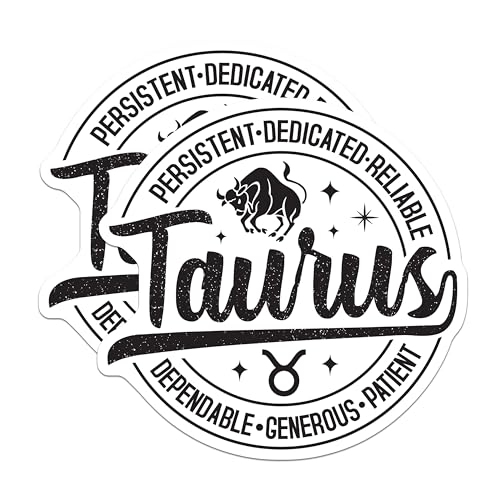 (2 Pack) Taurus Zodiac Stickers - Persistent Reliable Patient Stickers - Astrological Sign Stickers - 5" On Longest Side - Sticks to Smooth Flat Surfaces - Made in USA - BMCS5338