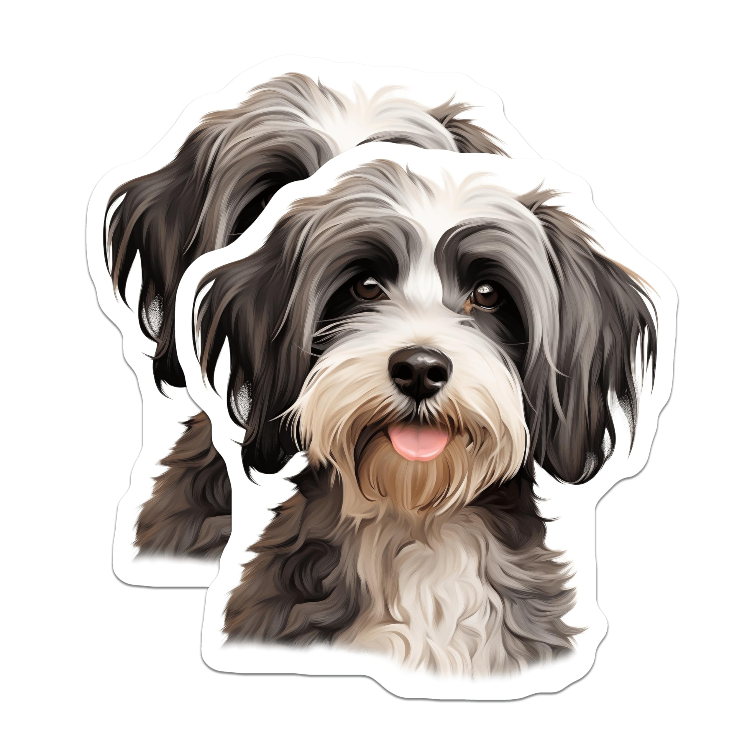 (2 Pack) Adorable Fluffy Dog Magnets - Cute Pet Owner Accessory - Black White Shaggy Pup Art - 5 Inches On Longest Side - Thick Durable Magnet - Made in USA - MAG30491
