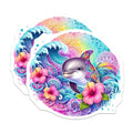 (2 Pack) Vibrant Dolphin Stickers - Ocean Wave Hibiscus Decal - Colorful Mandala Art - 5" On Longest Side - Sticks to Smooth Flat Surfaces - Made in USA - BMCS9480