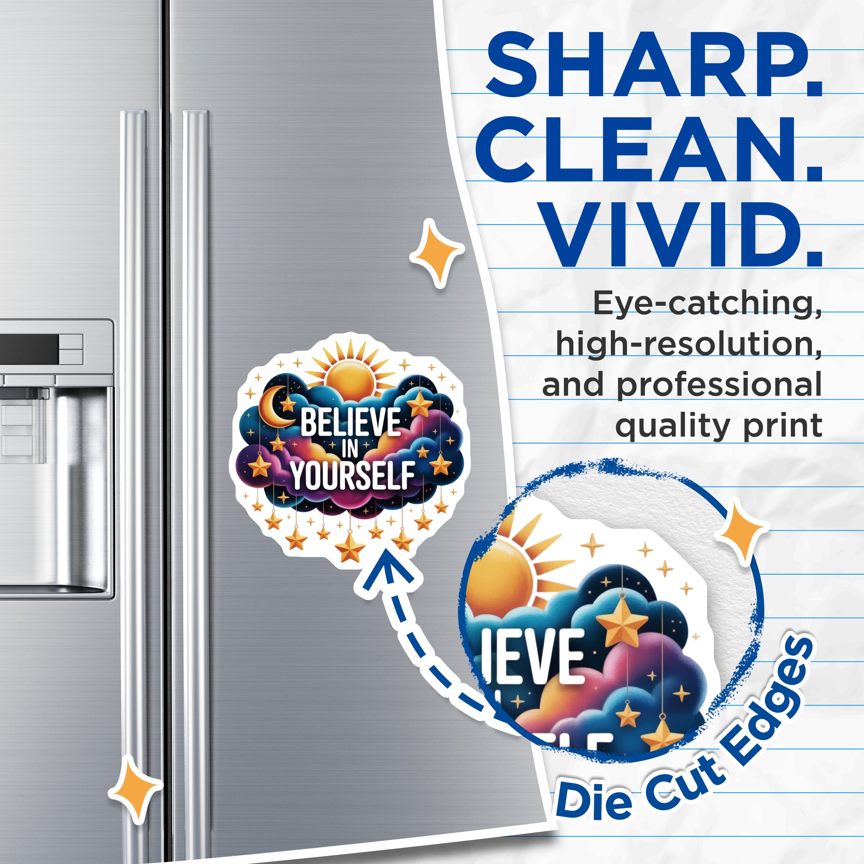 (2 Pack) Believe in Yourself Magnets - Motivational Affirmation - Celestial Dream Decor - Self Care Reminder - 5 Inches On Longest Side - Thick Durable Magnet - Made in USA - MAG38399