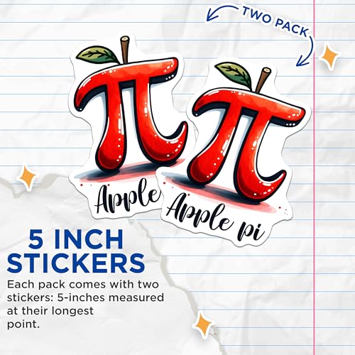 (2 Pack) Apple Pi Stickers - Mathematical Pun - Nerd Humor - 5" On Longest Side - Sticks to Smooth Flat Surfaces - Made in USA - BMCS8157