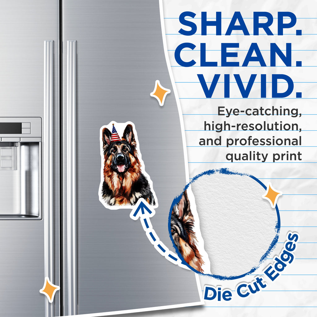 (2 Pack) German Shepherd Party Hat Magnets - Patriotic Dog Lover Decor - Fourth of July Celebration - 5 Inches On Longest Side - Thick Durable Magnet - Made in USA - MAG38775
