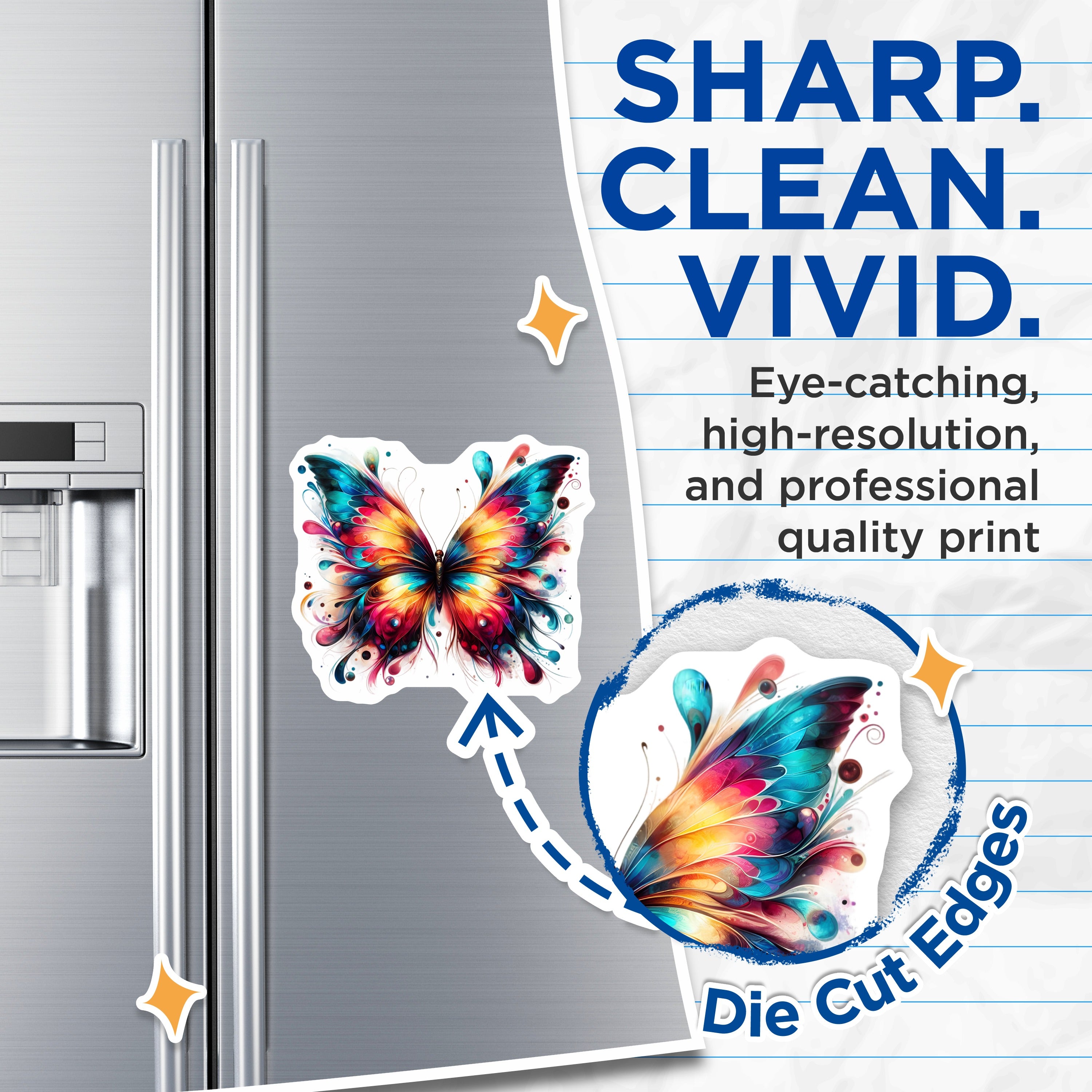 (2 Pack) Vibrant Butterfly Magnets - Colorful Fridge Decor - Whimsical Art Accent - 5 Inches On Longest Side - Thick Durable Magnet - Made in USA - MAG36269