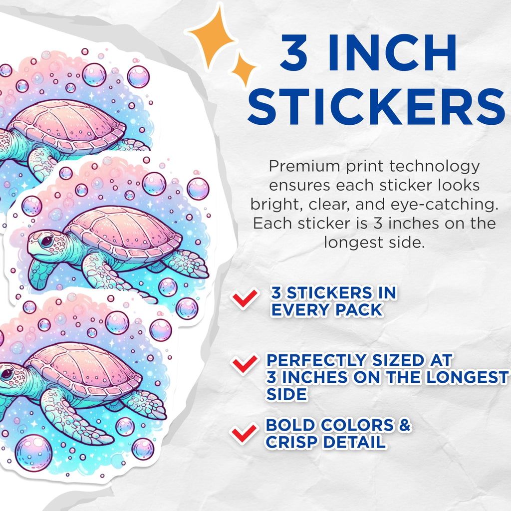 (3 Pack) Turtle Decals - Ocean Animal Stickers - Laptop Decals - 3 Inches On Longest Side - Easy Peel & Apply - Made in USA - 3MCS0097
