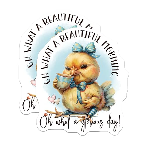 (2 Pack) Cute Chicken Morning Stickers - Adorable Animal Design - Inspirational Quotes Stickers - 5" On Longest Side - Sticks to Smooth Flat Surfaces - Made in USA - BMCS4363