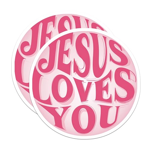 (2 Pack) Jesus Loves You Stickers - 5" On Longest Side - Sticks to Smooth Flat Surfaces - Made in USA - BMCS8928 - BMCS8928