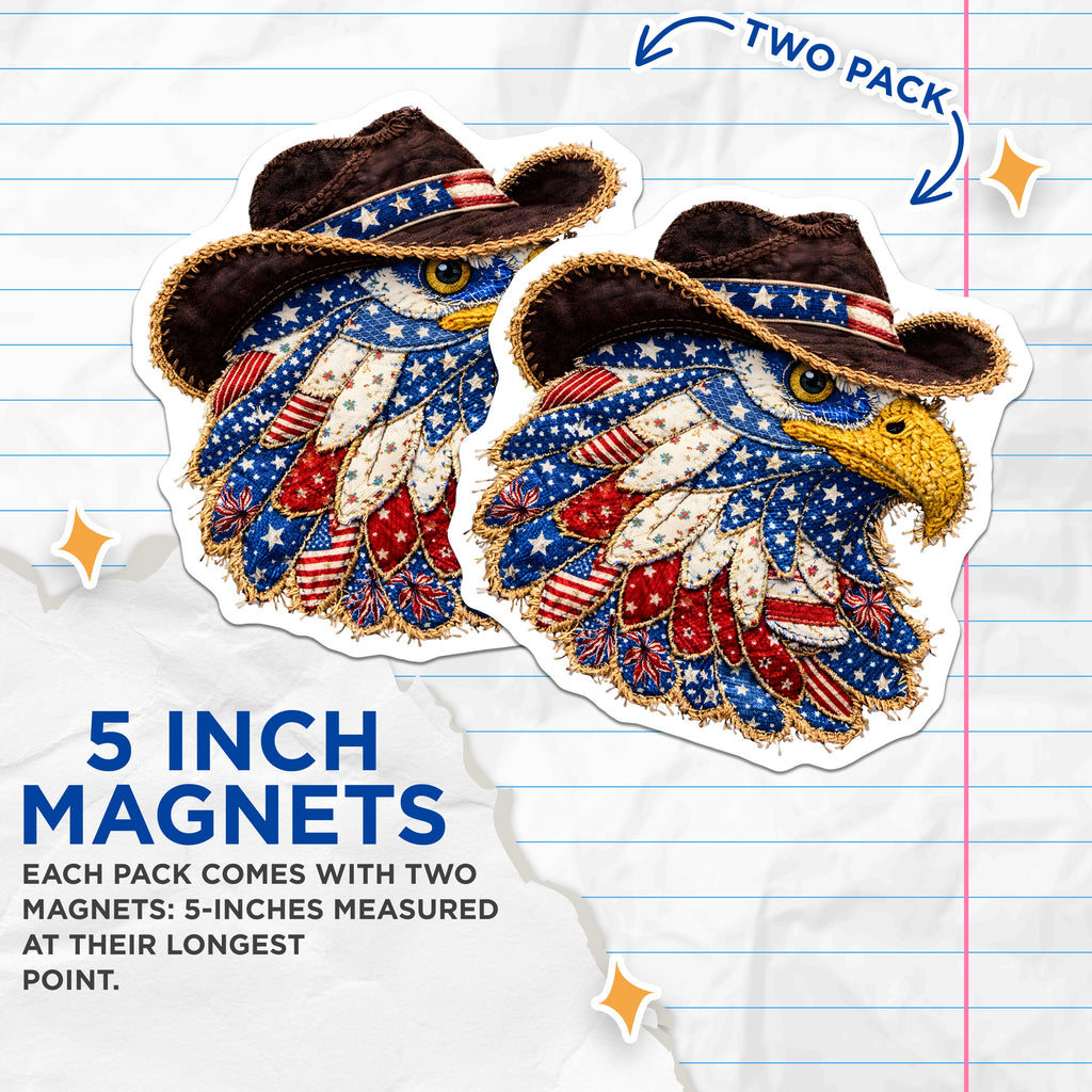 (2 Pack) Patriotic Eagle Head Magnets - American Flag Western Decor - 4th of July Americana Folk Art Kitchen - 5 Inches On Longest Side - Thick Durable Magnet - Made in USA - MAG37294