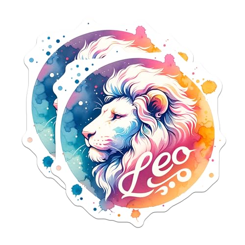 (2 Pack) Leo Zodiac Sign Stickers - Colorful Lion Art - Astrology Star Sign Stickers - 5" On Longest Side - Sticks to Smooth Flat Surfaces - Made in USA - BMCS6883