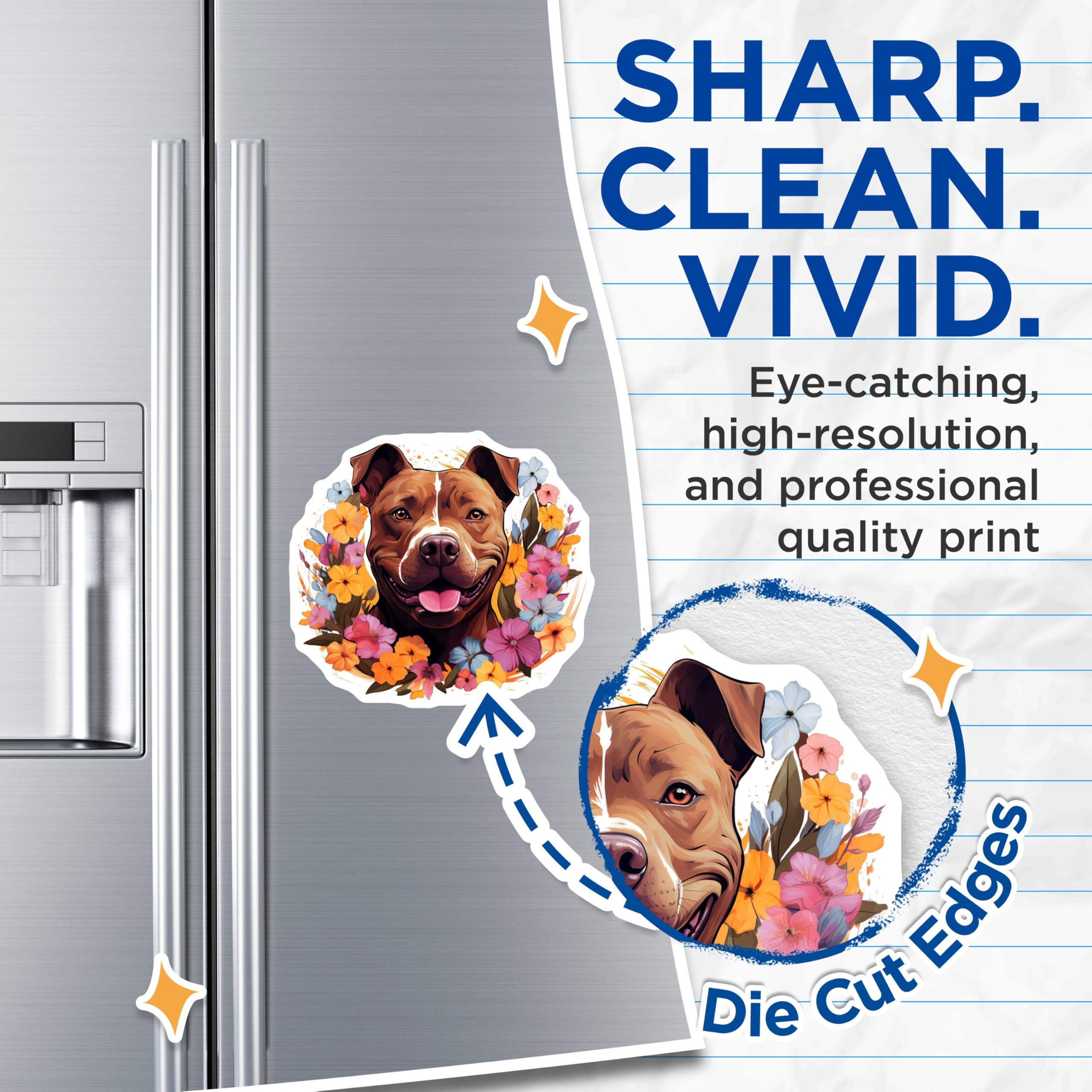 (2 Pack) Floral Pitbull Magnets - Happy Dog Lover Decor - Pet Parent Fridge Magnet Animal Art - 5 Inches On Longest Side - Thick Durable Magnet - Made in USA - MAG27464