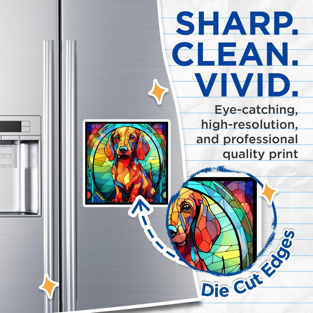 (2 Pack) Dachshund Magnets - Stained Glass Dog Magnet - Sausage Dog Fridge Decor - 5" On Longest Side - Premium Magnet - for Cars, Refrigerators, Toolboxes, Lockers - Made in USA - MAG14180