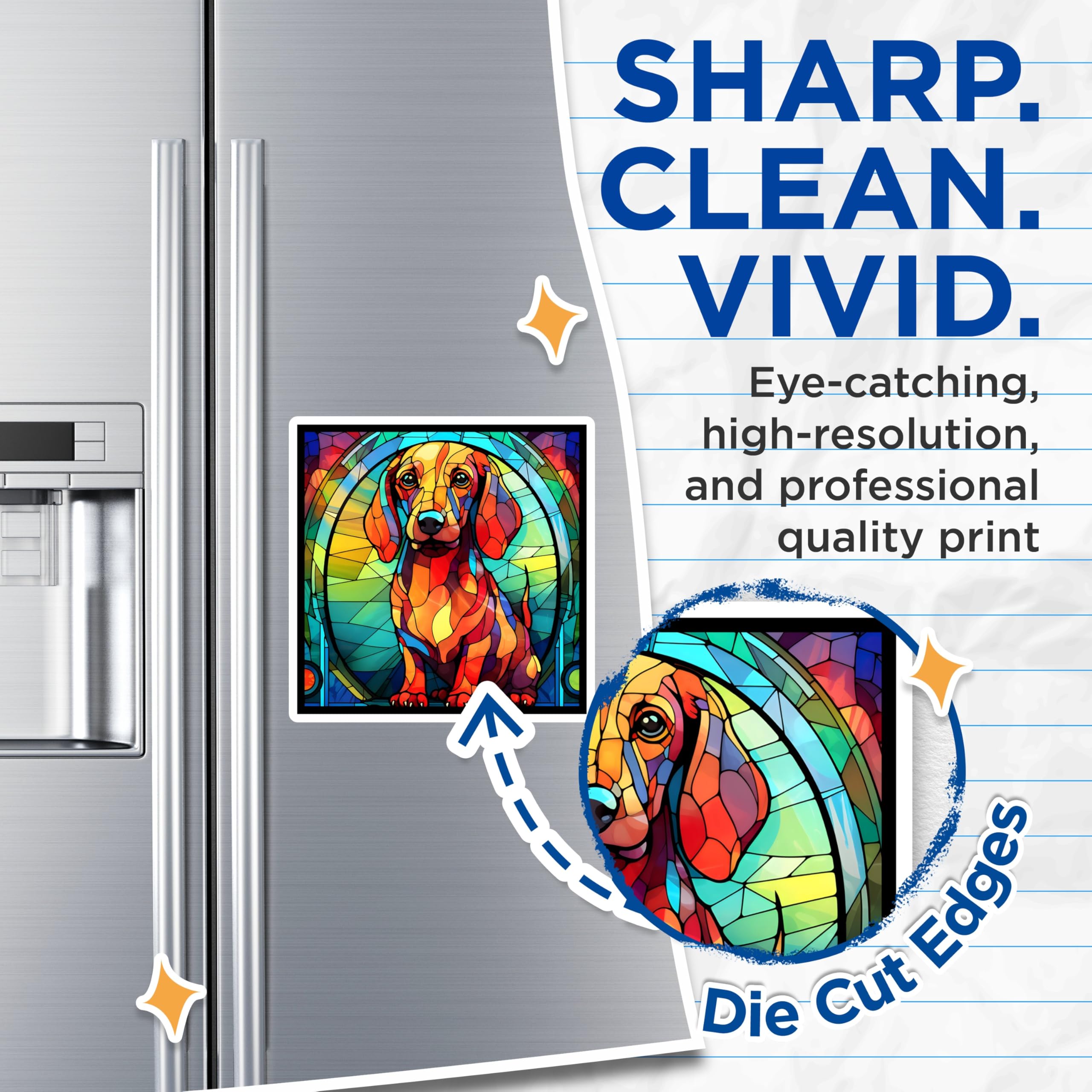 (2 Pack) Dachshund Magnets - Stained Glass Dog Magnet - Sausage Dog Fridge Decor - 5" On Longest Side - Premium Magnet - for Cars, Refrigerators, Toolboxes, Lockers - Made in USA - MAG14180