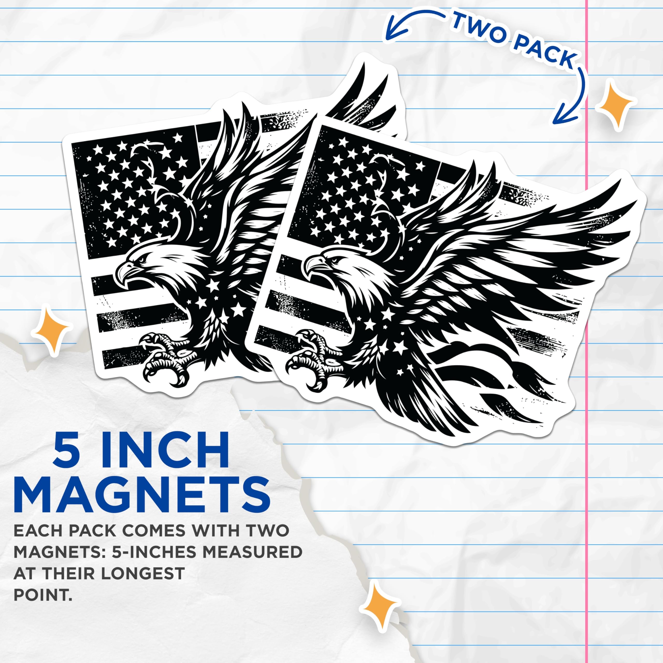 (2 Pack) Eagle American Flag Magnets - Patriotic Decor - USA Flying Eagle - 5" On Longest Side - Premium Magnet - for Cars, Refrigerators, Toolboxes, Lockers - Made in USA - MAG16482