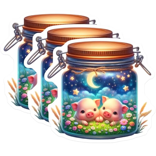 (3 Pack) Piglets in A Jar Decals - Cute Animal Stickers - Laptop Decor - 3 Inches On Longest Side - Easy Peel & Apply - Made in USA - 3MCS8123