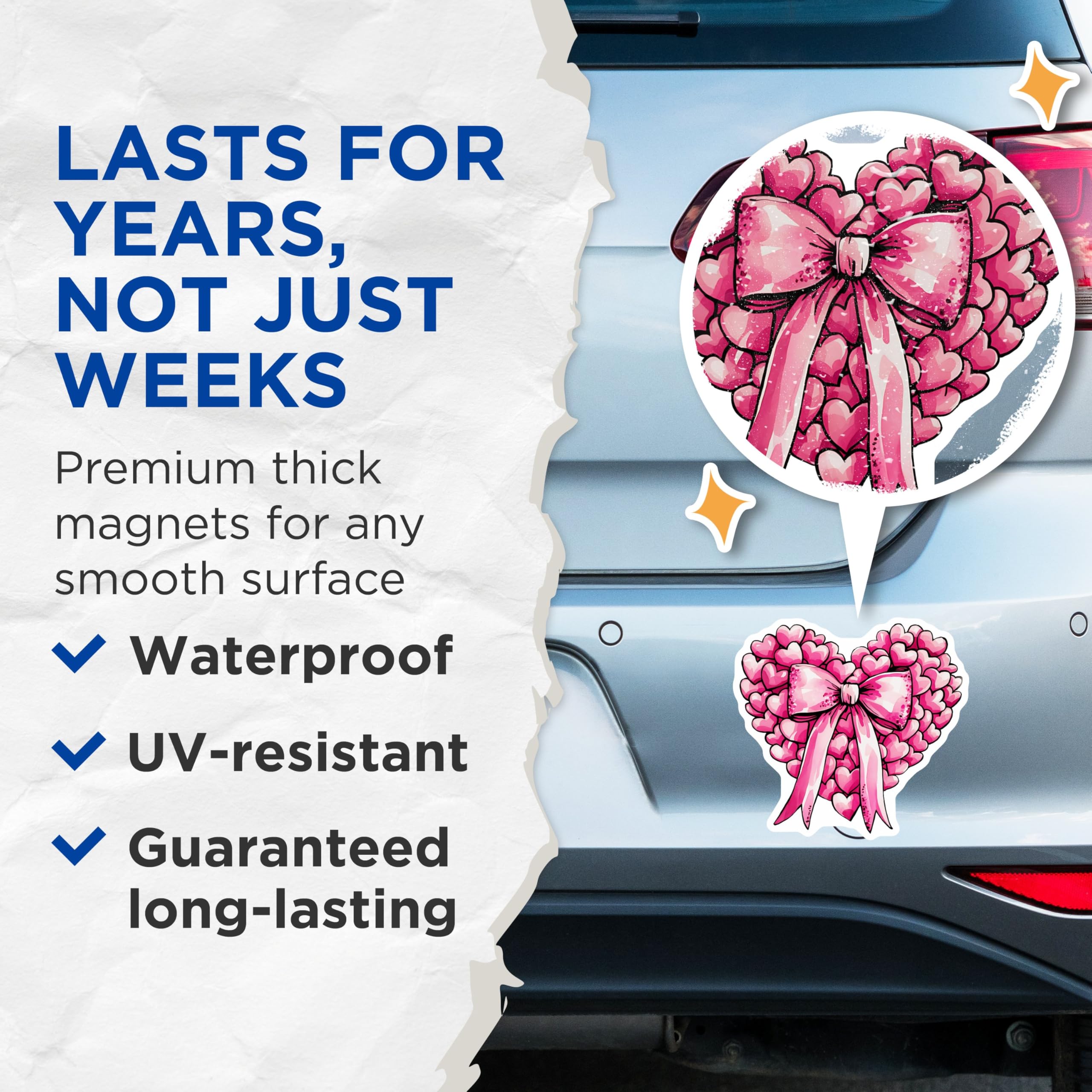 (2 Pack) Heart Shaped Pink Bow Magnets - Cute Bow Heart Magnets - Romantic Pink Heart Magnets for Fridge - 5" On Longest Side - for Cars, Refrigerators, Toolboxes, Lockers - Made in USA MAG3607