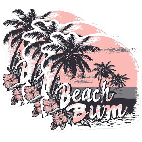 (3 Pack) Beach Bum Decals - Tropical Palm Tree - Summer Vacation Vibes - 3 Inches On Longest Side - Easy Peel & Apply - Made in USA - 3MCS0614