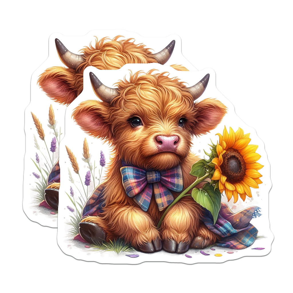 (2 Pack) Highland Cow Magnets - Baby Calf Kitchen Decor - Farm Animal Art - 5 Inches On Longest Side - Thick Durable Magnet - Made in USA - MAG37152