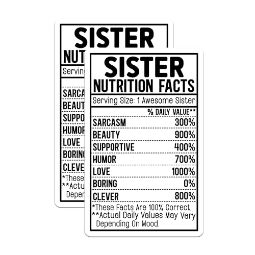 (2 Pack) Sister Nutrition Facts Magnets - Humor Magnets - Funny Kitchen - Cute Magnets for Refrigerator - 5" On Longest Side - for Cars, Fridges, Toolboxes - Made in USA - MAG4402