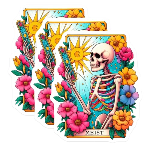 (3 Pack) Skeleton Decals - Colorful Anatomy - Floral Skull Laptop Decal - 3 Inches On Longest Side - Easy Peel & Apply - Made in USA - 3MCS8210