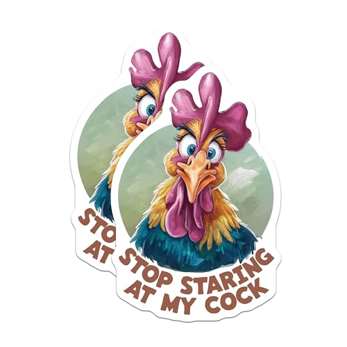 (2 Pack) Stop Staring at My Cock Magnets - Funny Rooster - Chicken Humor - Animal Lover - Fridge Art - 5" On Longest Side - for Cars, Fridges, Toolboxes - Made in USA - MAG4548