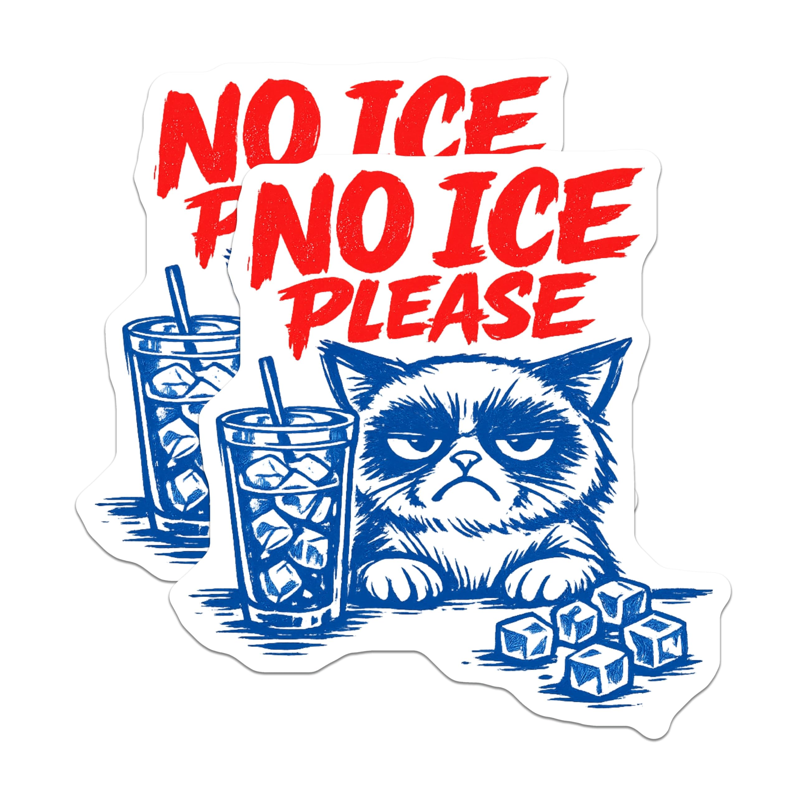 (2 Pack) Grumpy Cat No Ice Magnets - Funny Cat Meme Decor - Kitchen Refrigerator Locker Magnet - 5 Inches On Longest Side - Thick Durable Magnet - Made in USA - MAG23188