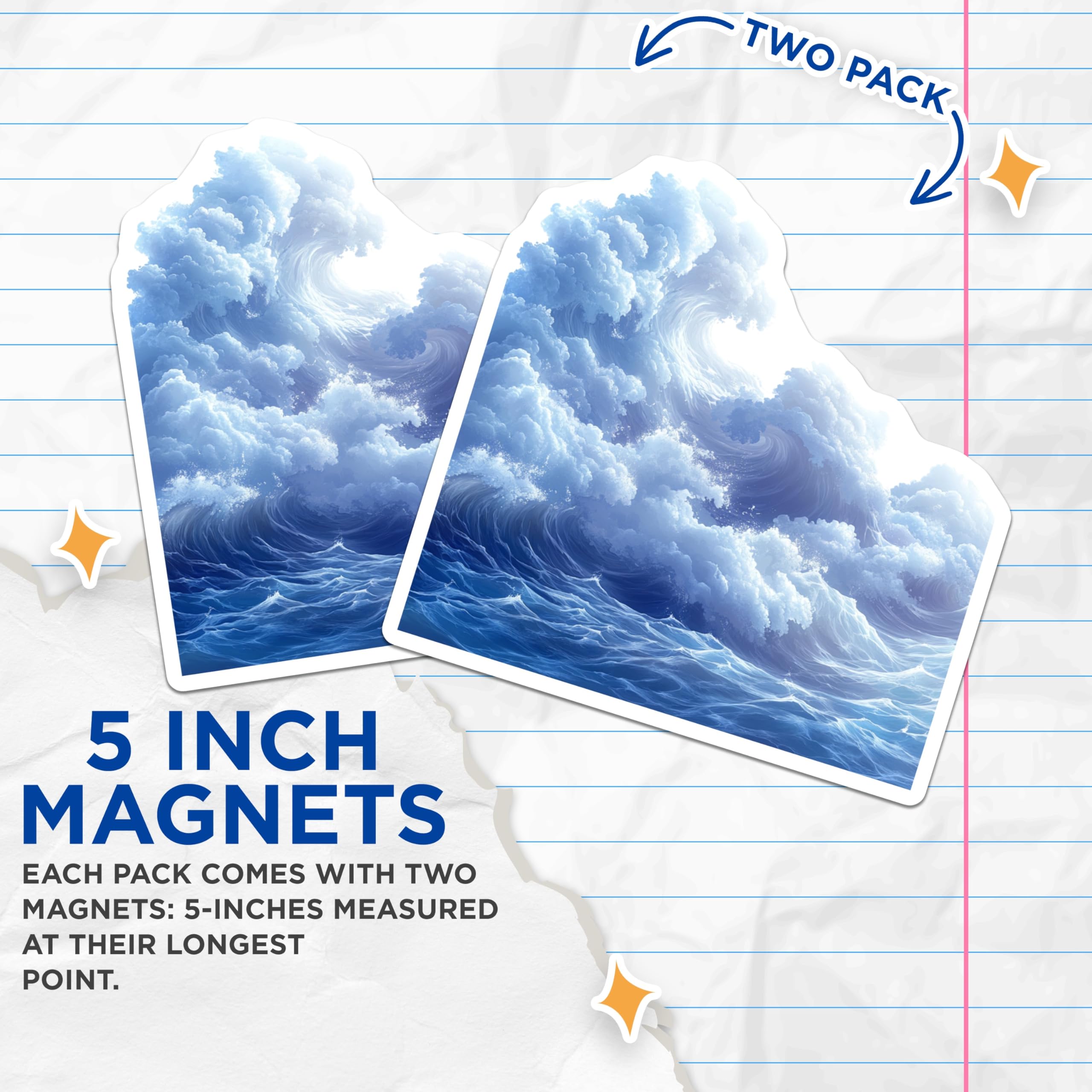 (2 Pack) Ocean Waves Magnets - Dynamic Crashing Sea Water Art - Serene Coastal Home Decor - Beach House Refrigerator Magnet - 5 Inches On Longest Side - Thick Durable Magnet - Made in USA - MAG24429
