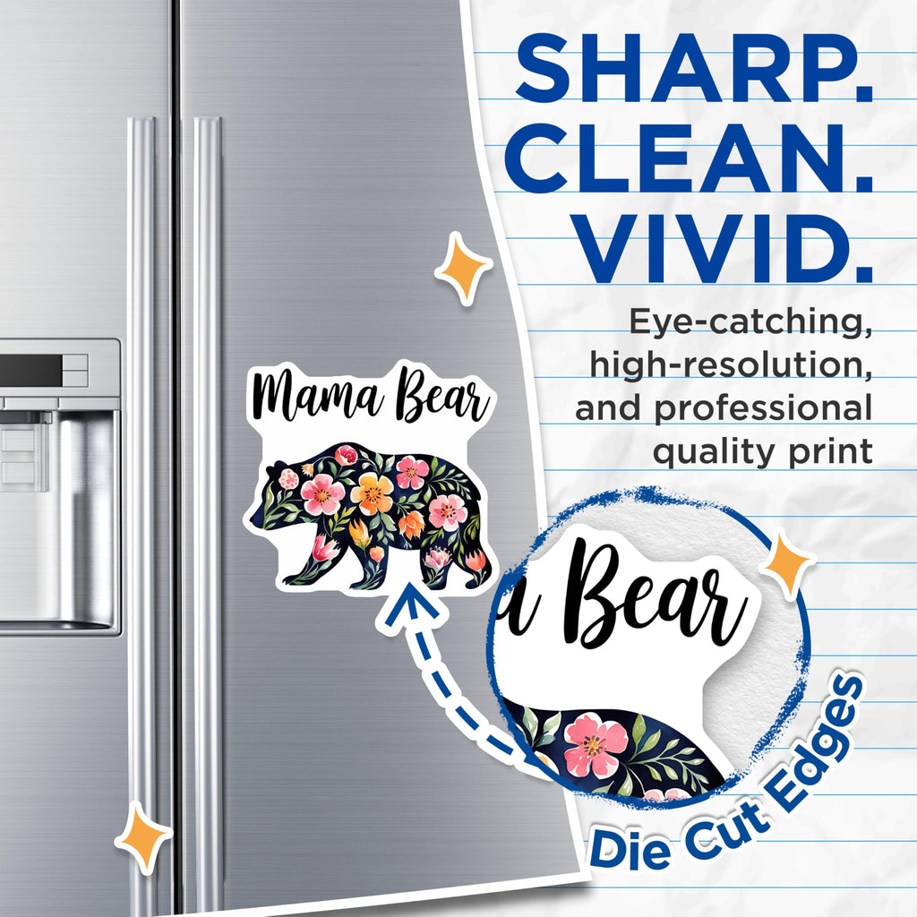 (2 Pack) Mama Bear Magnets - Flower Pattern Bear Magnets - Cute Animal Magnets for Fridge or Locker - 5" On Longest Side - for Cars, Fridges, Toolboxes - Made in USA - MAG3915